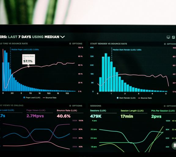 Analytics graphs on a laptop